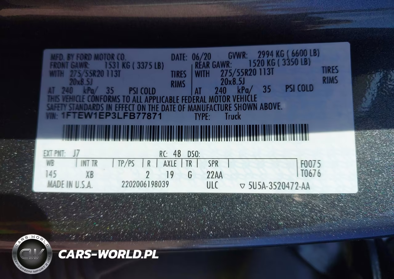 2020 Ford F-150 Xlt VIN:1FTEW1EP3LFB77871 - 9