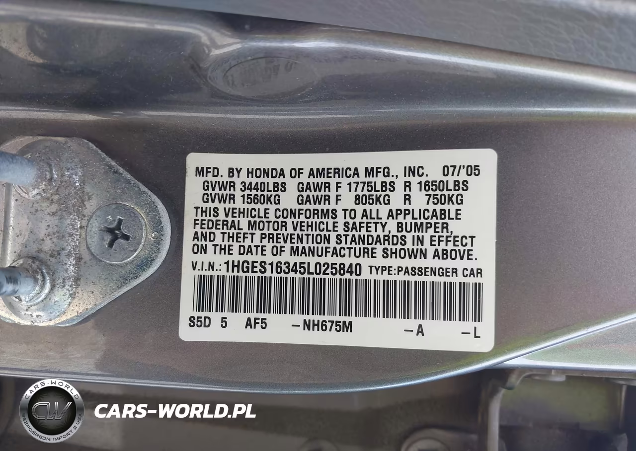 2005 Honda Civic Vp VIN:1HGES16345L025840 - 9