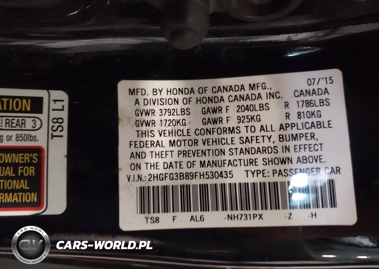2015 Honda Civic Ex VIN:2HGFG3B89FH530435 - 9