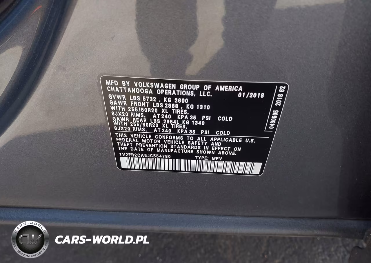 2018 Volkswagen Atlas 3.6L V6 Se W-Technology VIN:1V2FR2CA5JC554780 - 9