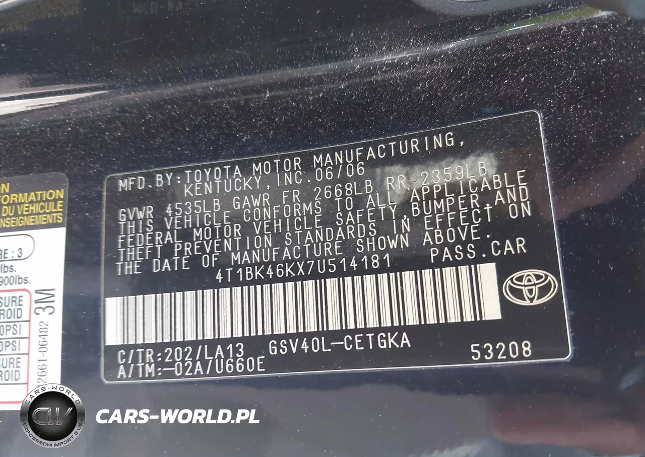 2007 Toyota Camry Xle V6 VIN:4T1BK46KX7U514181 - 9