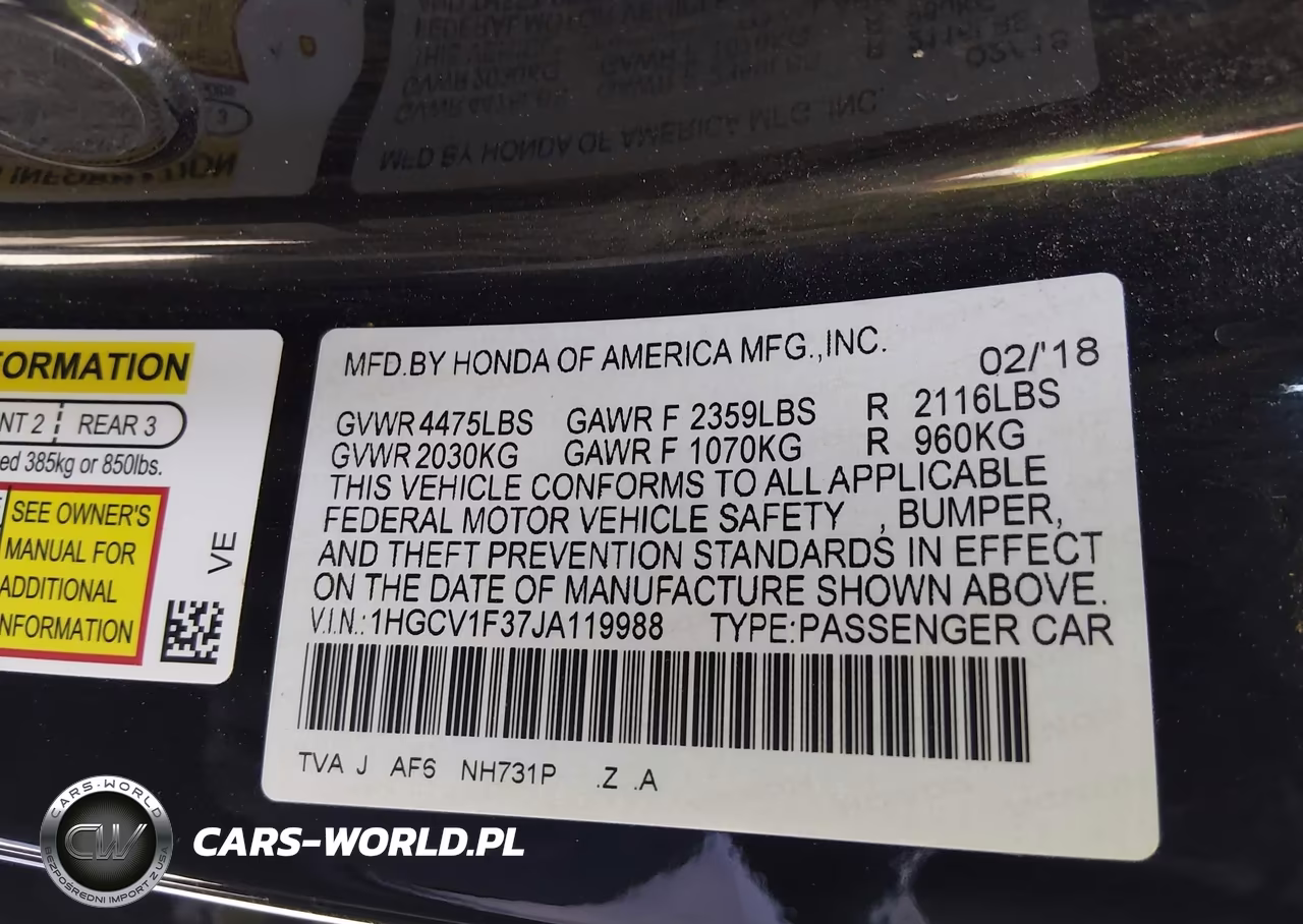 2018 Honda Accord Sport VIN:1HGCV1F37JA119988 - 9