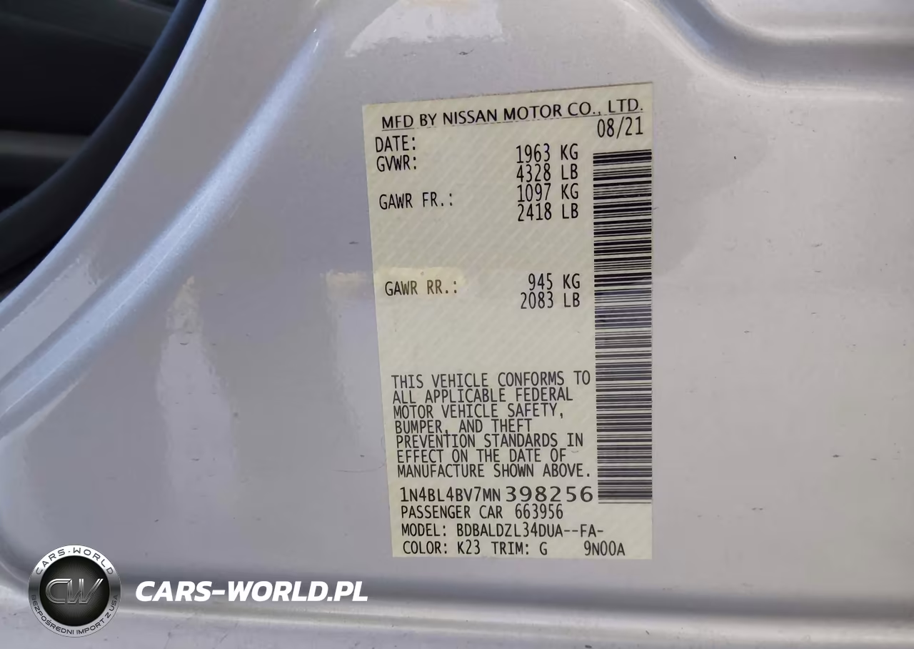2021 Nissan Altima S Fwd VIN:1N4BL4BV7MN398256 - 9