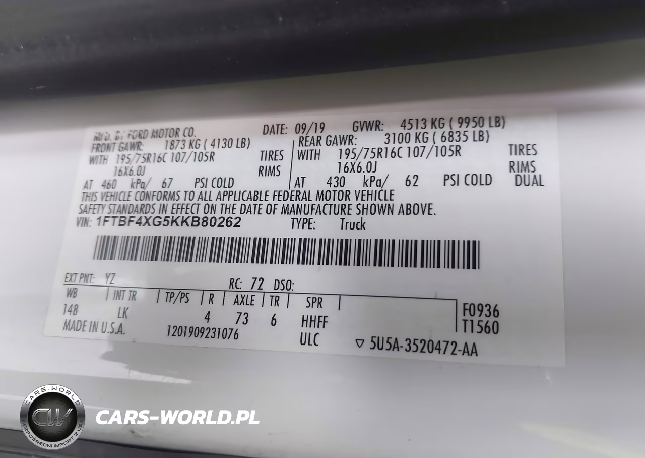 2019 Ford Transit-350 VIN:1FTBF4XG5KKB80262 - 9