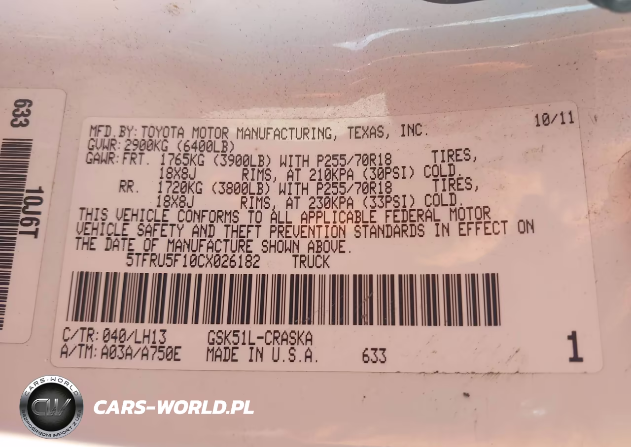 2012 Toyota Tundra Grade V6 VIN:5TFRU5F10CX026182 - 9