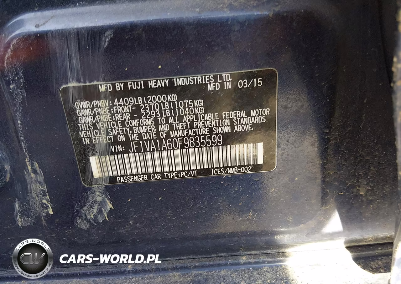 2015 Subaru Wrx VIN:JF1VA1A60F9835599 - 9