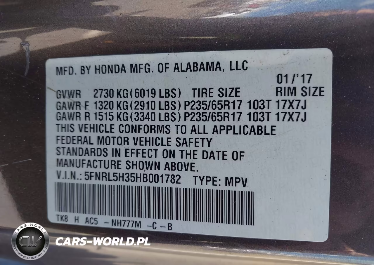 2017 Honda Odyssey Se VIN:5FNRL5H35HB001782 - 9