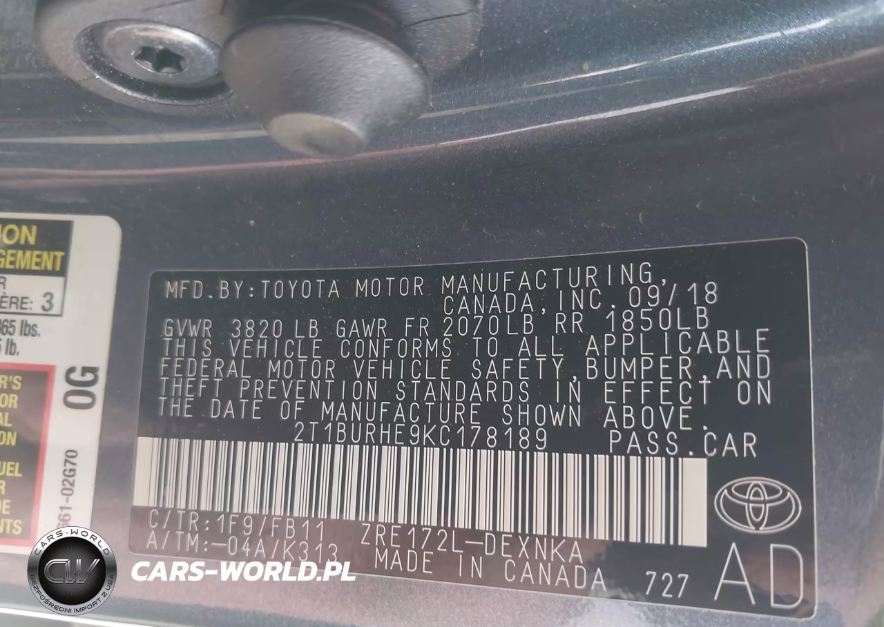 2019 Toyota Corolla Le VIN:2T1BURHE9KC178189 - 9