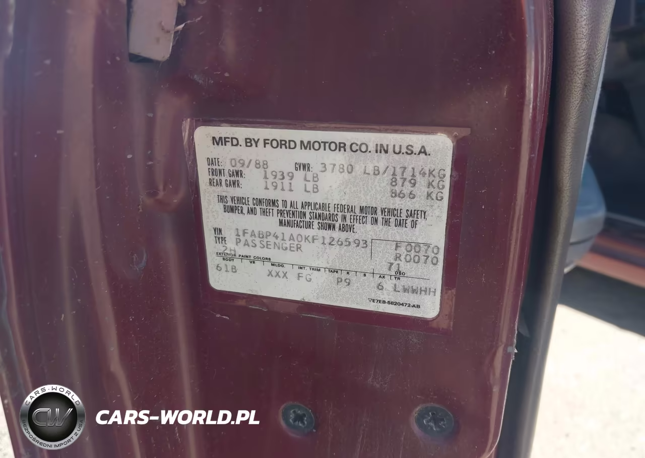 1989 Ford Mustang Lx VIN:1FABP41A0KF126593 - 9