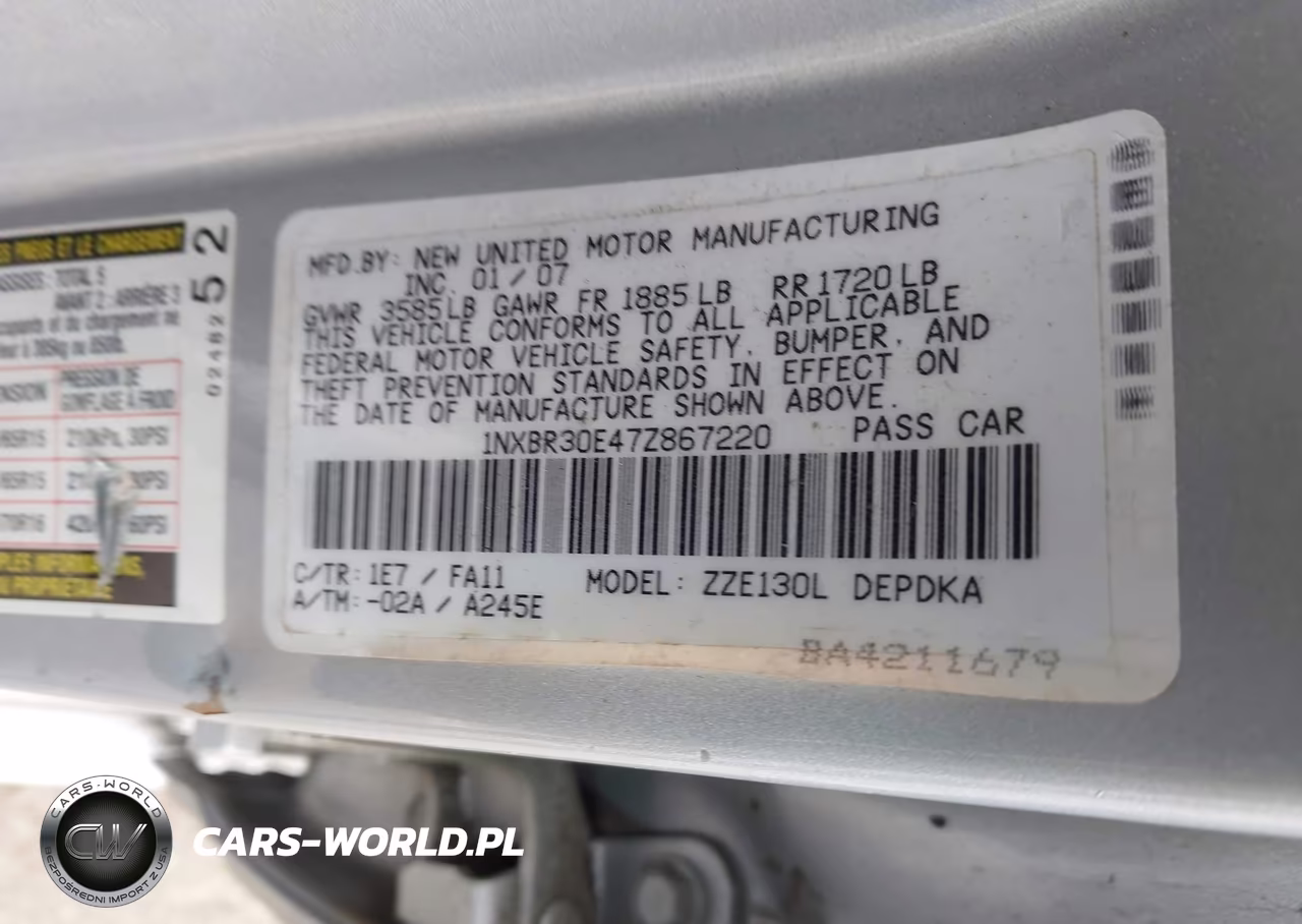 2007 Toyota Corolla Ce VIN:1NXBR30E47Z867220 - 9