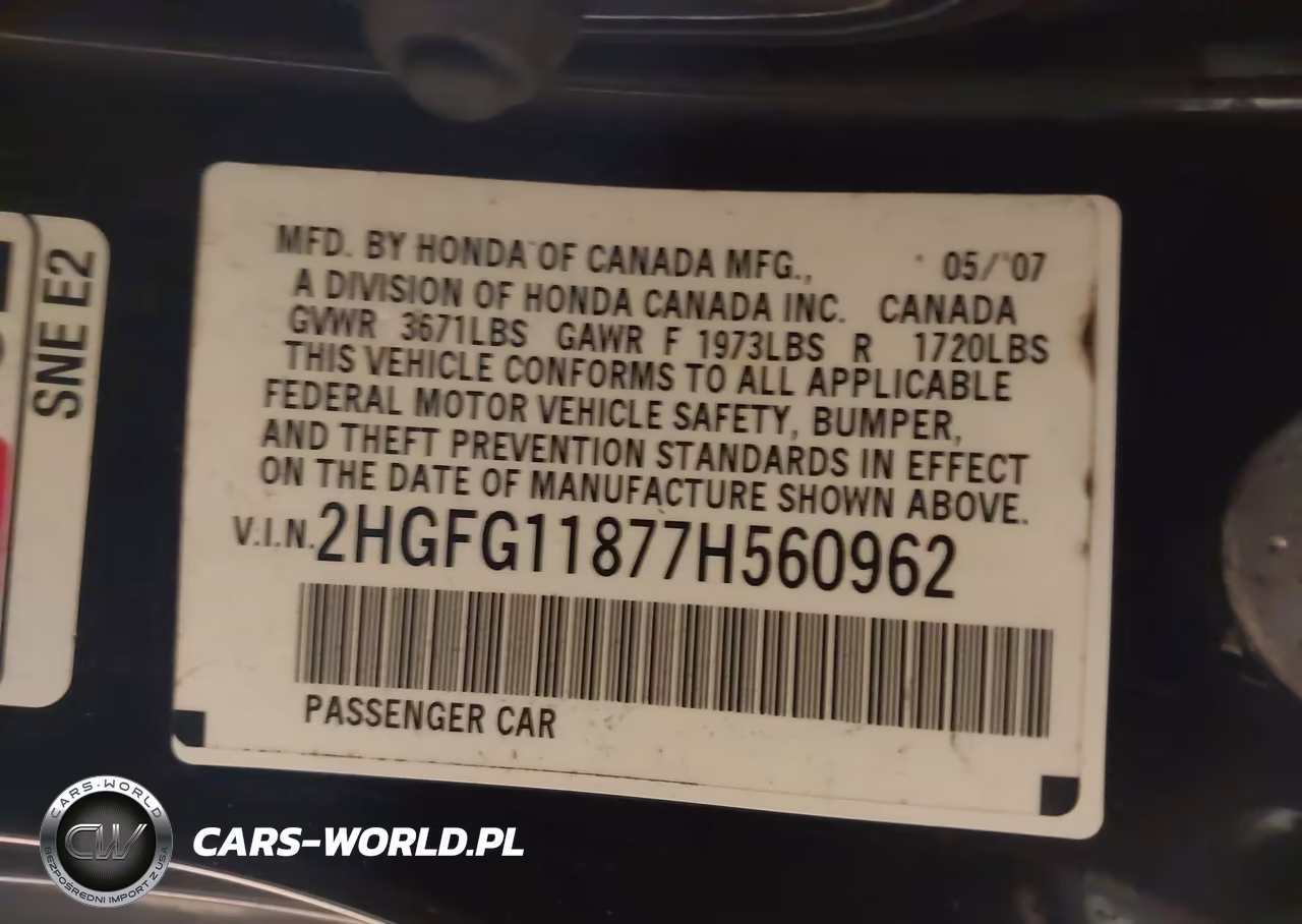 2007 Honda Civic Ex VIN:2HGFG11877H560962 - 9