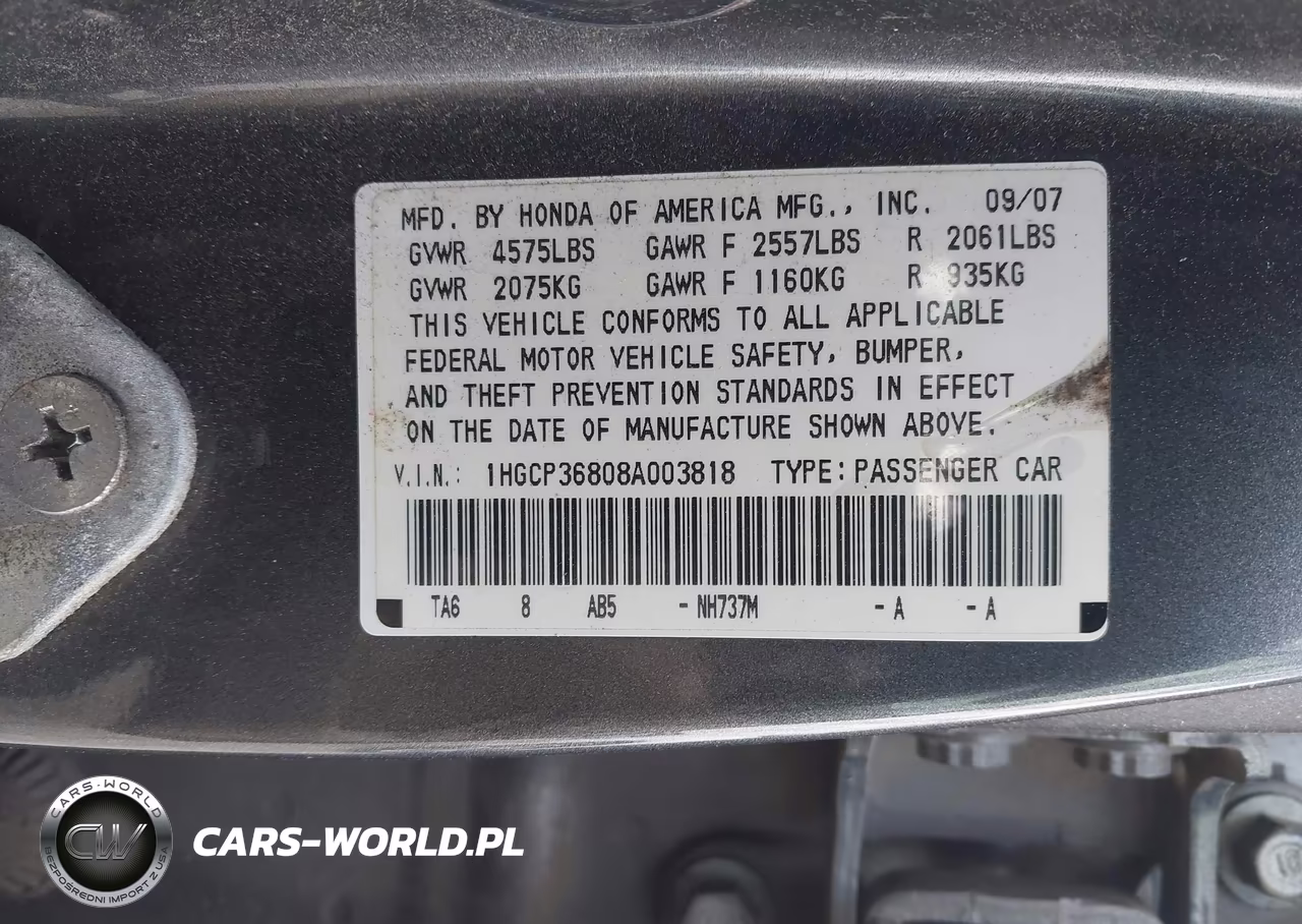 2008 Honda Accord 3.5 Ex-L VIN:1HGCP36808A003818 - 9