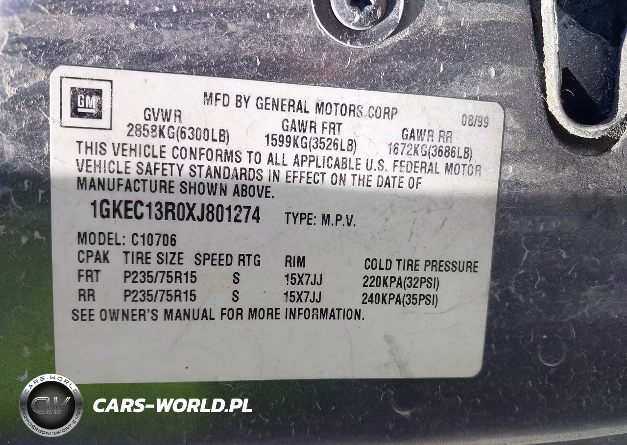 1999 GMC Yukon Sle VIN:1GKEC13R0XJ801274 - 9