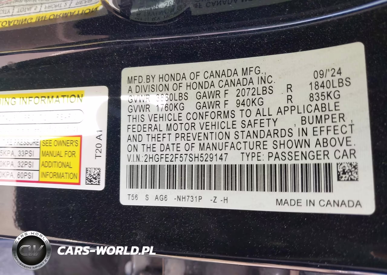 2025 Honda Civic Sport VIN:2HGFE2F57SH529147 - 9