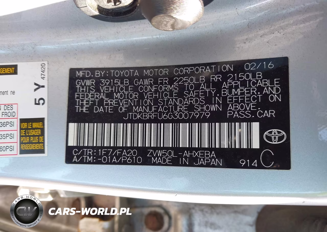 2016 Toyota Prius Two VIN:JTDKBRFU6G3007979 - 9