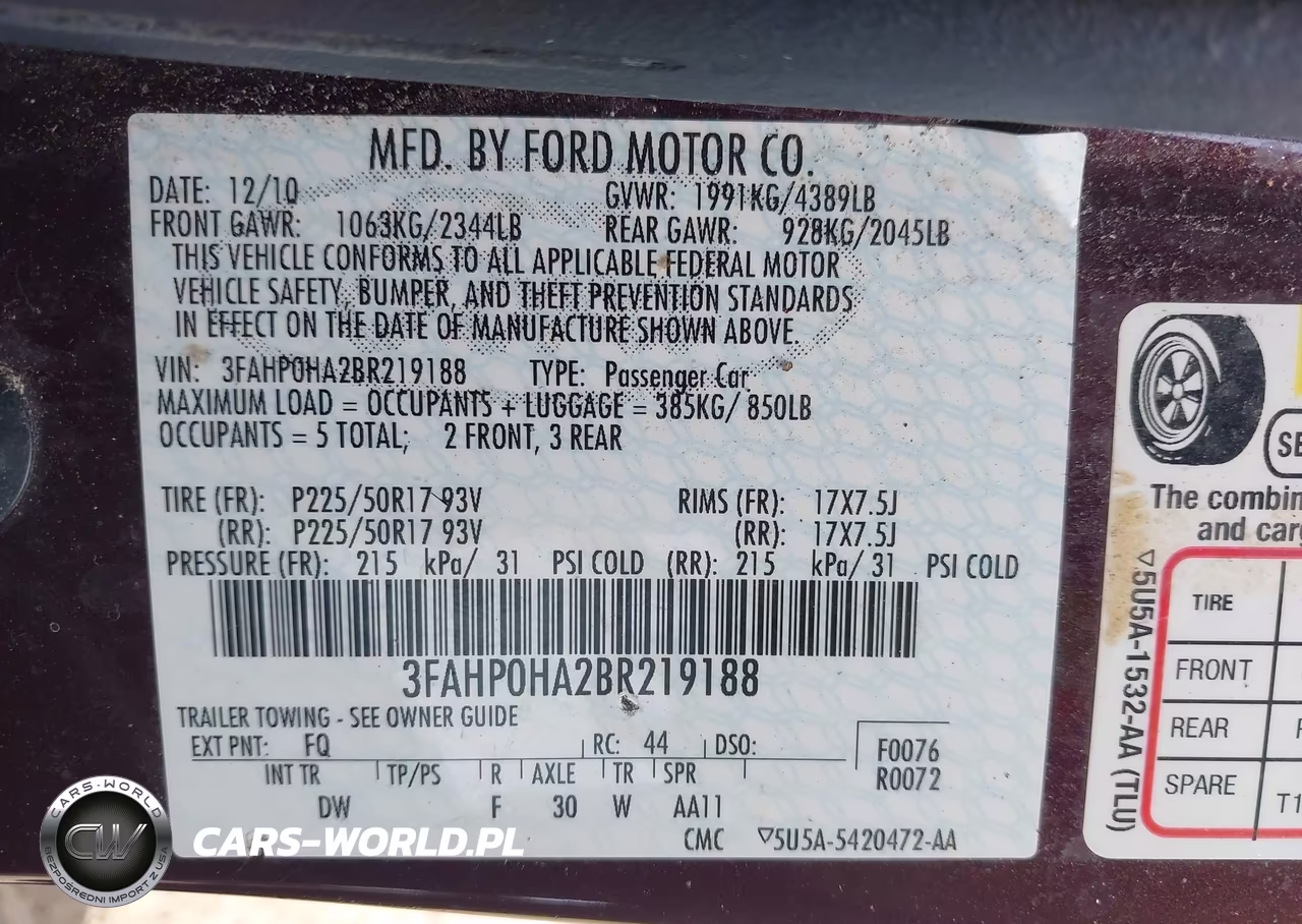 2011 Ford Fusion Se VIN:3FAHP0HA2BR219188 - 9