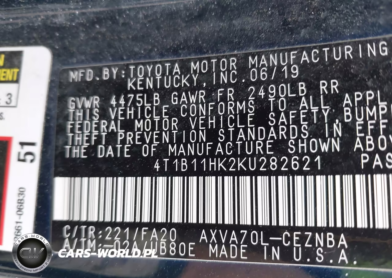 2019 Toyota Camry Le VIN:4T1B11HK2KU282621 - 9
