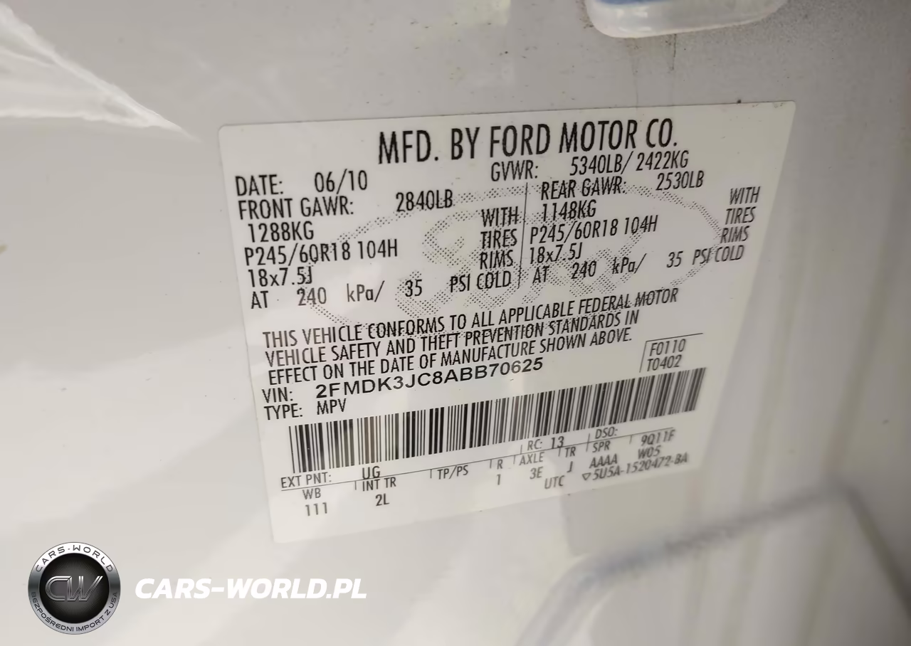 2010 Ford Edge Sel VIN:2FMDK3JC8ABB70625 - 9