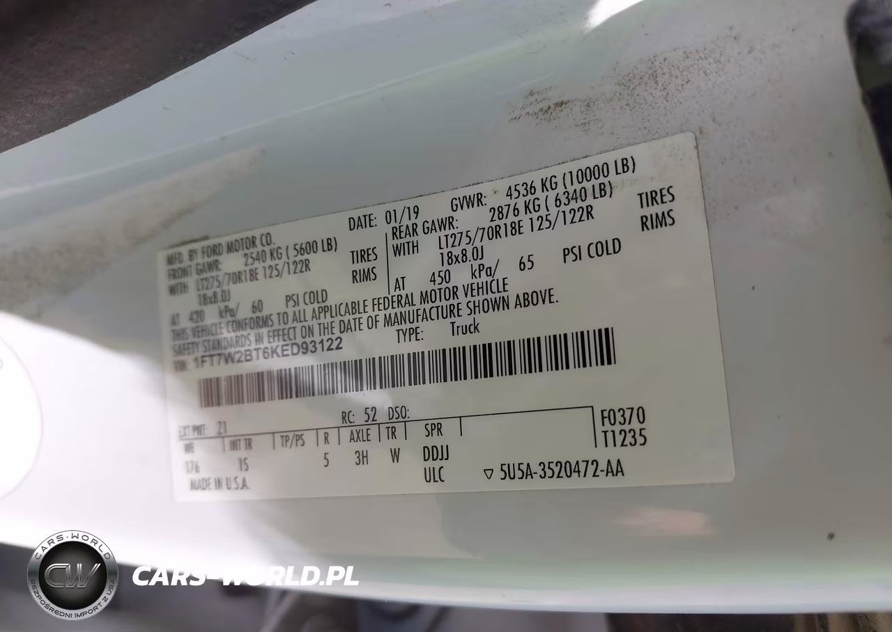2019 Ford F-250 Xl VIN:1FT7W2BT6KED93122 - 9
