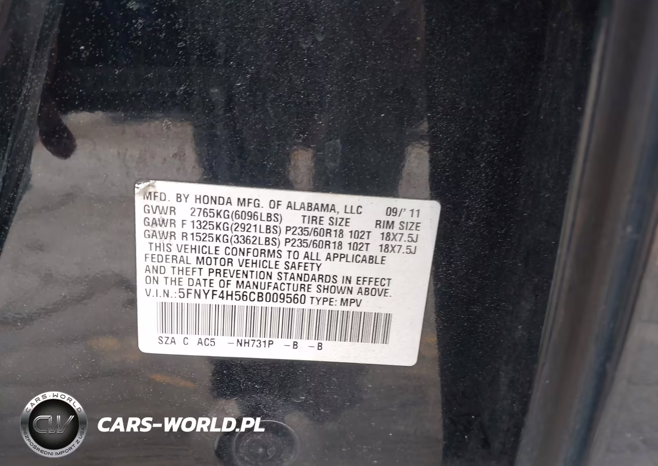 2012 Honda Pilot Ex-L VIN:5FNYF4H56CB009560 - 9