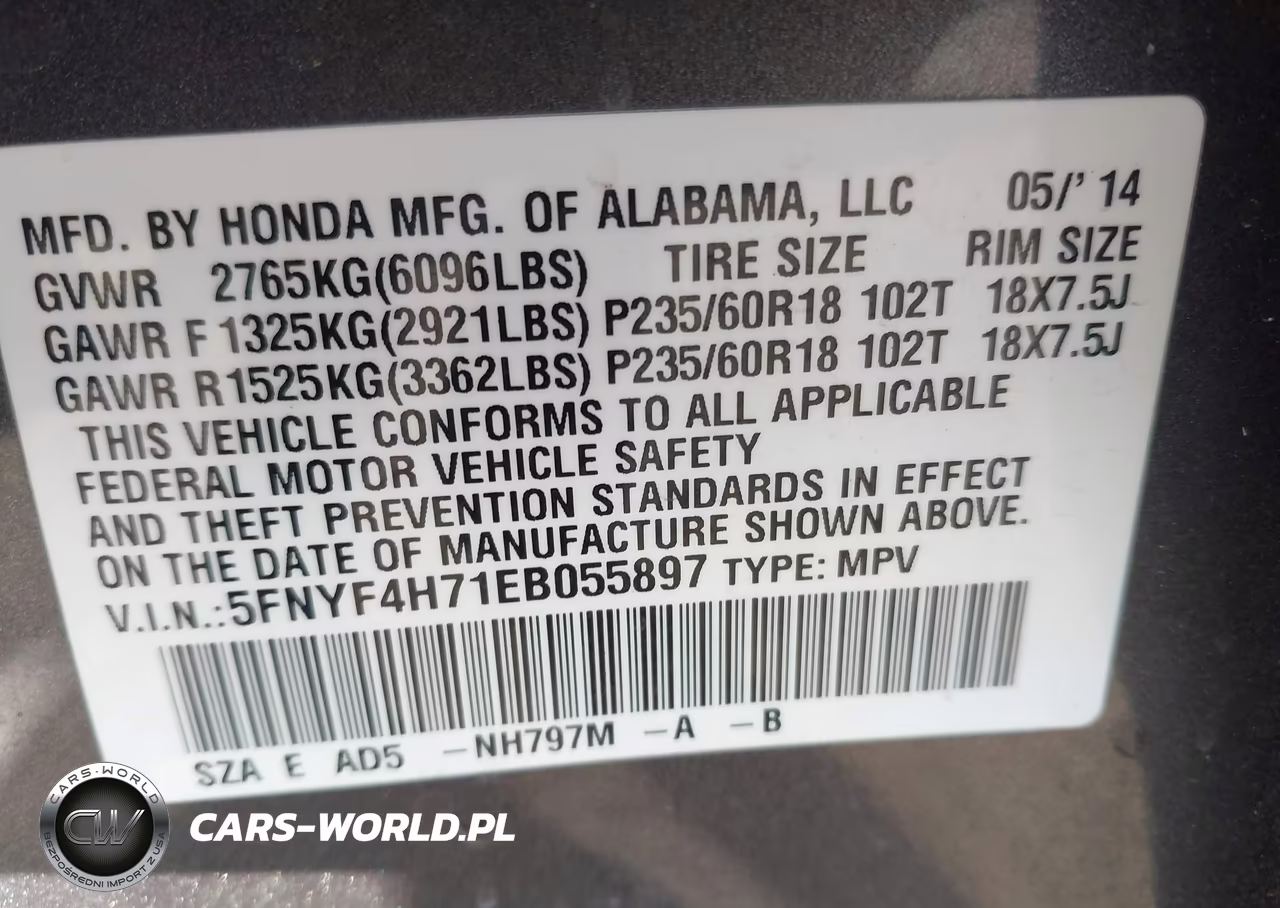 2014 Honda Pilot Ex-L VIN:5FNYF4H71EB055897 - 9