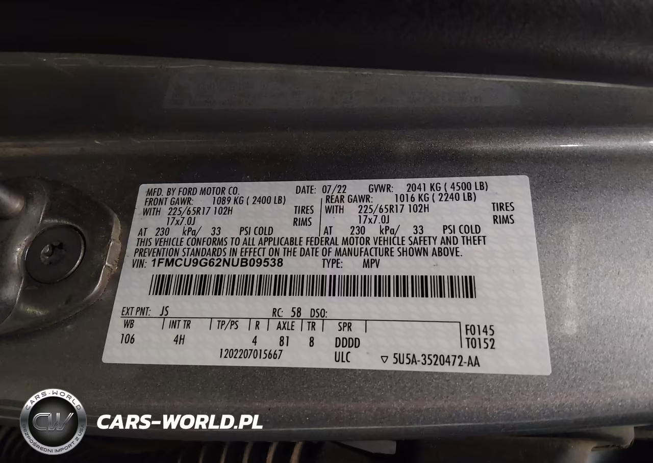 2022 Ford Escape Se VIN:1FMCU9G62NUB09538 - 9