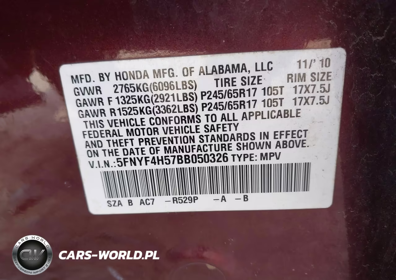 2011 Honda Pilot Ex-L VIN:5FNYF4H57BB050326 - 9