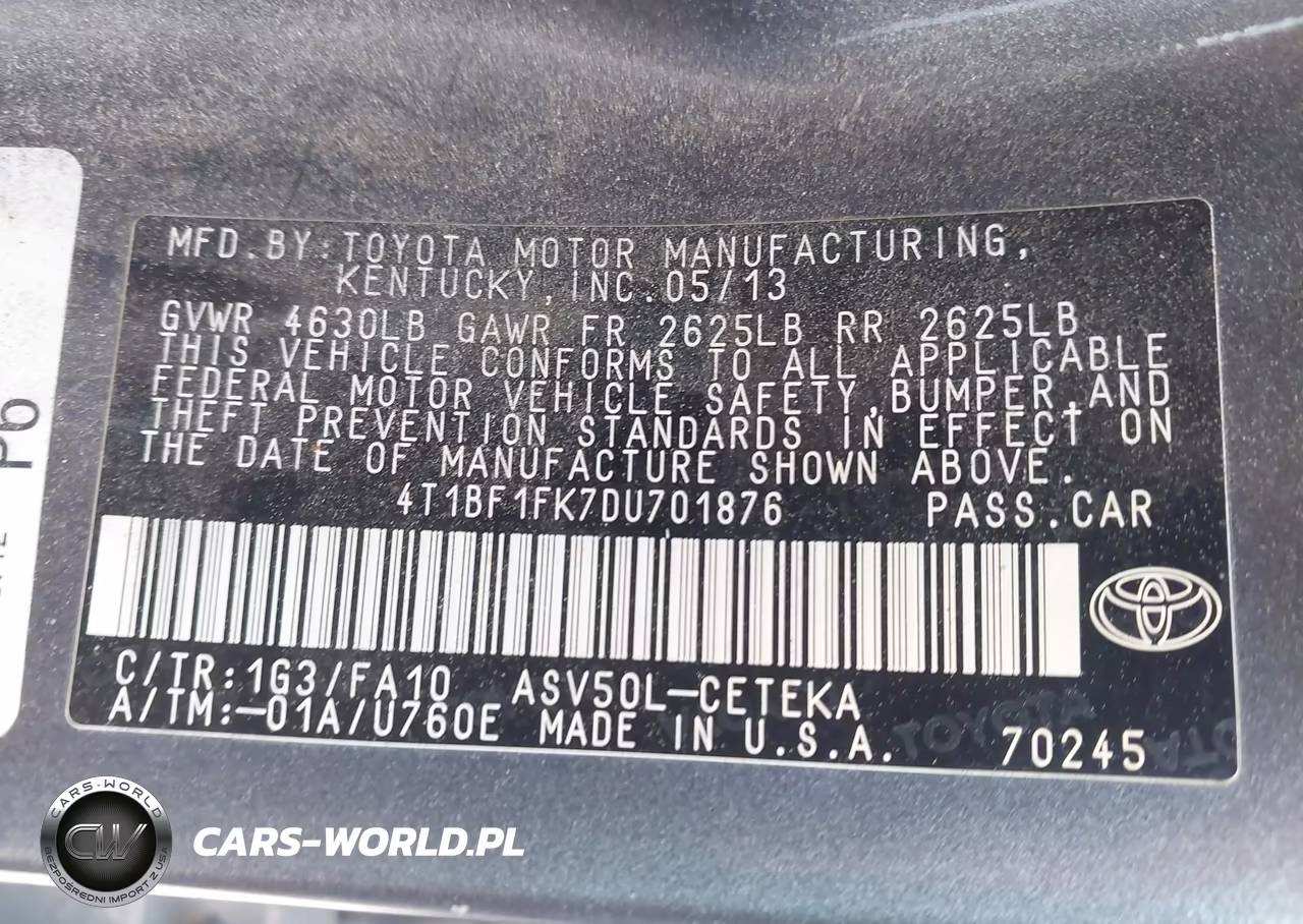 2013 Toyota Camry L VIN:4T1BF1FK7DU701876 - 9