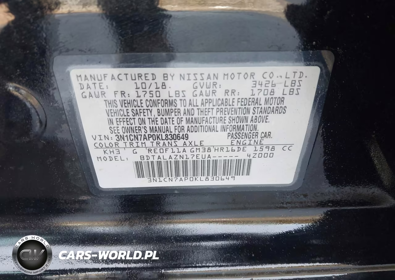 2019 Nissan Versa 1.6 S+ VIN:3N1CN7AP0KL830649 - 9