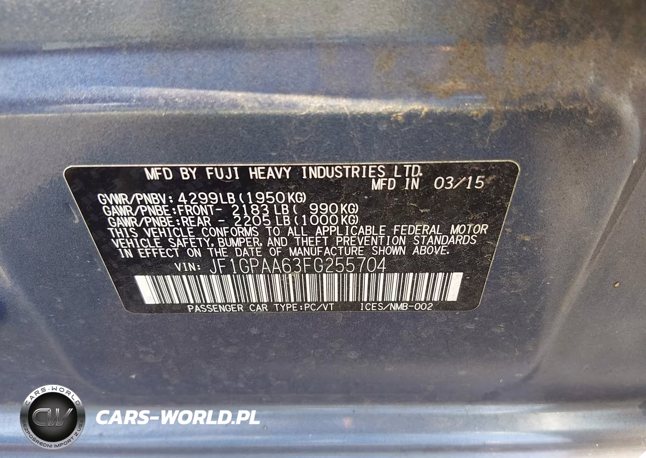 2015 Subaru Impreza 2.0I VIN:JF1GPAA63FG255704 - 9