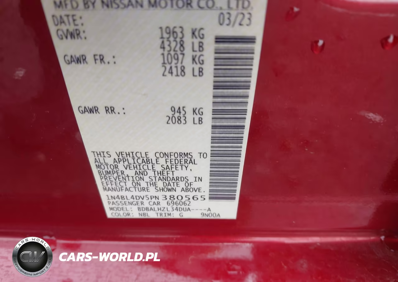2023 Nissan Altima Sv Fwd VIN:1N4BL4DV5PN380565 - 9