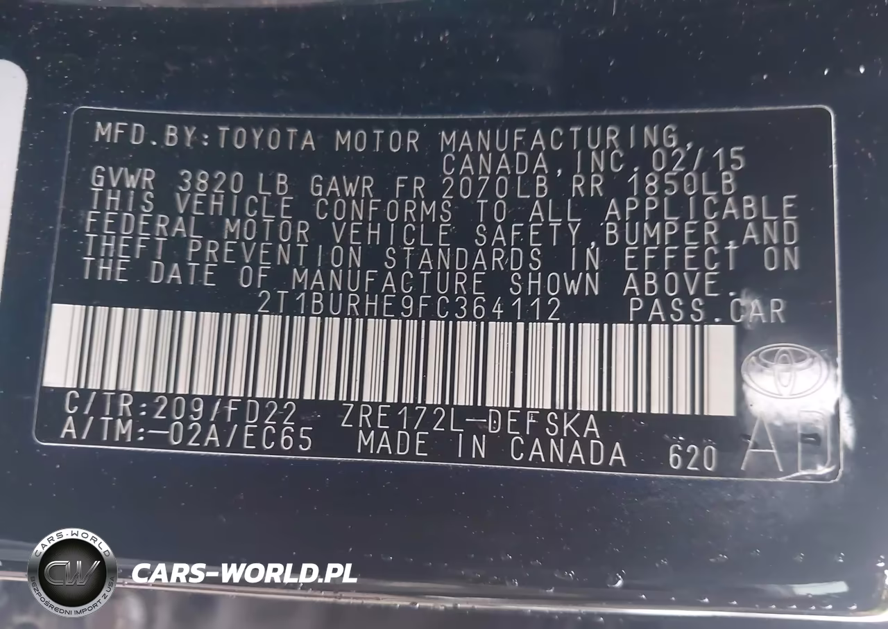 2015 Toyota Corolla S Plus VIN:2T1BURHE9FC364112 - 9