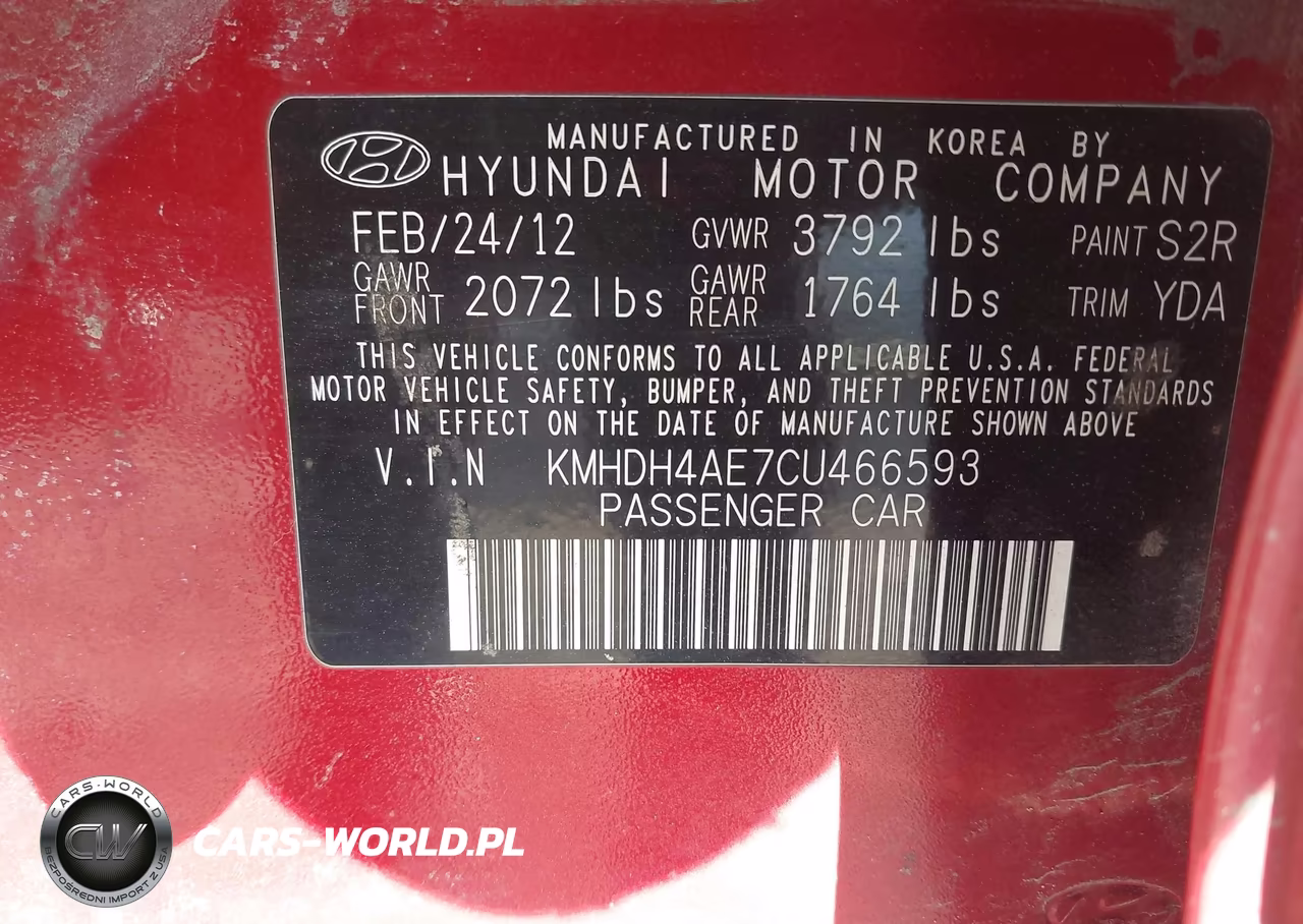 2012 Hyundai Elantra Limited (Ulsan Plant) VIN:KMHDH4AE7CU466593 - 9