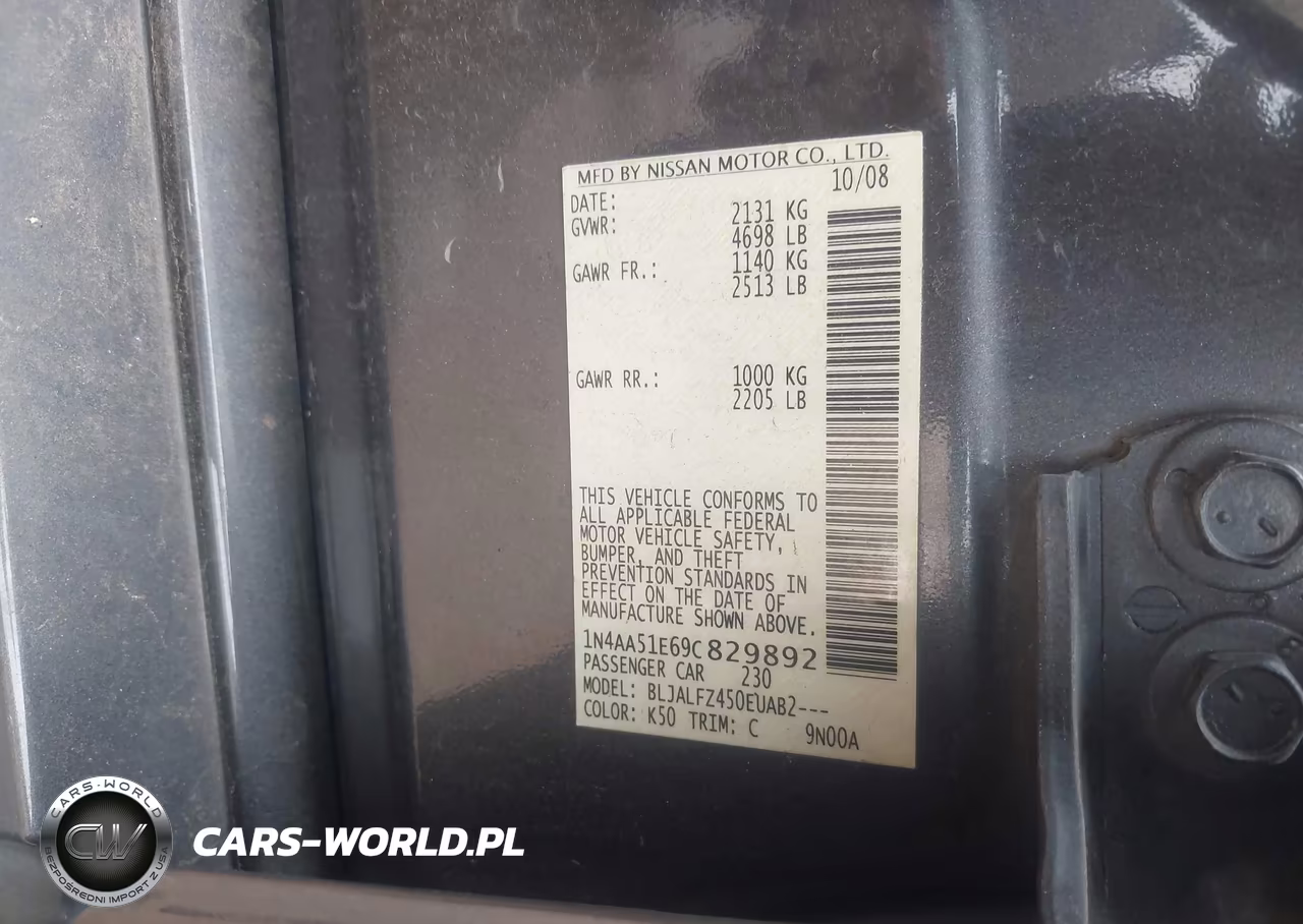 2009 Nissan Maxima 3.5 Sv VIN:1N4AA51E69C829892 - 9