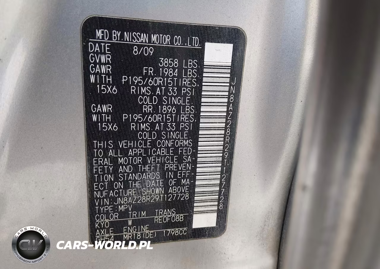 2009 Nissan Cube 1.8S VIN:JN8AZ28R29T127728 - 9