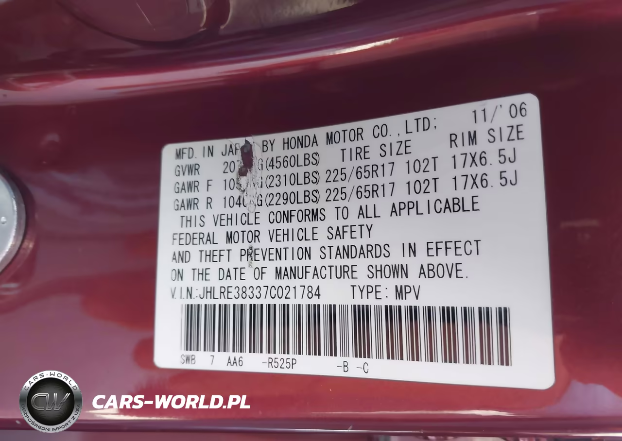 2007 Honda Cr-V Lx VIN:JHLRE38337C021784 - 9