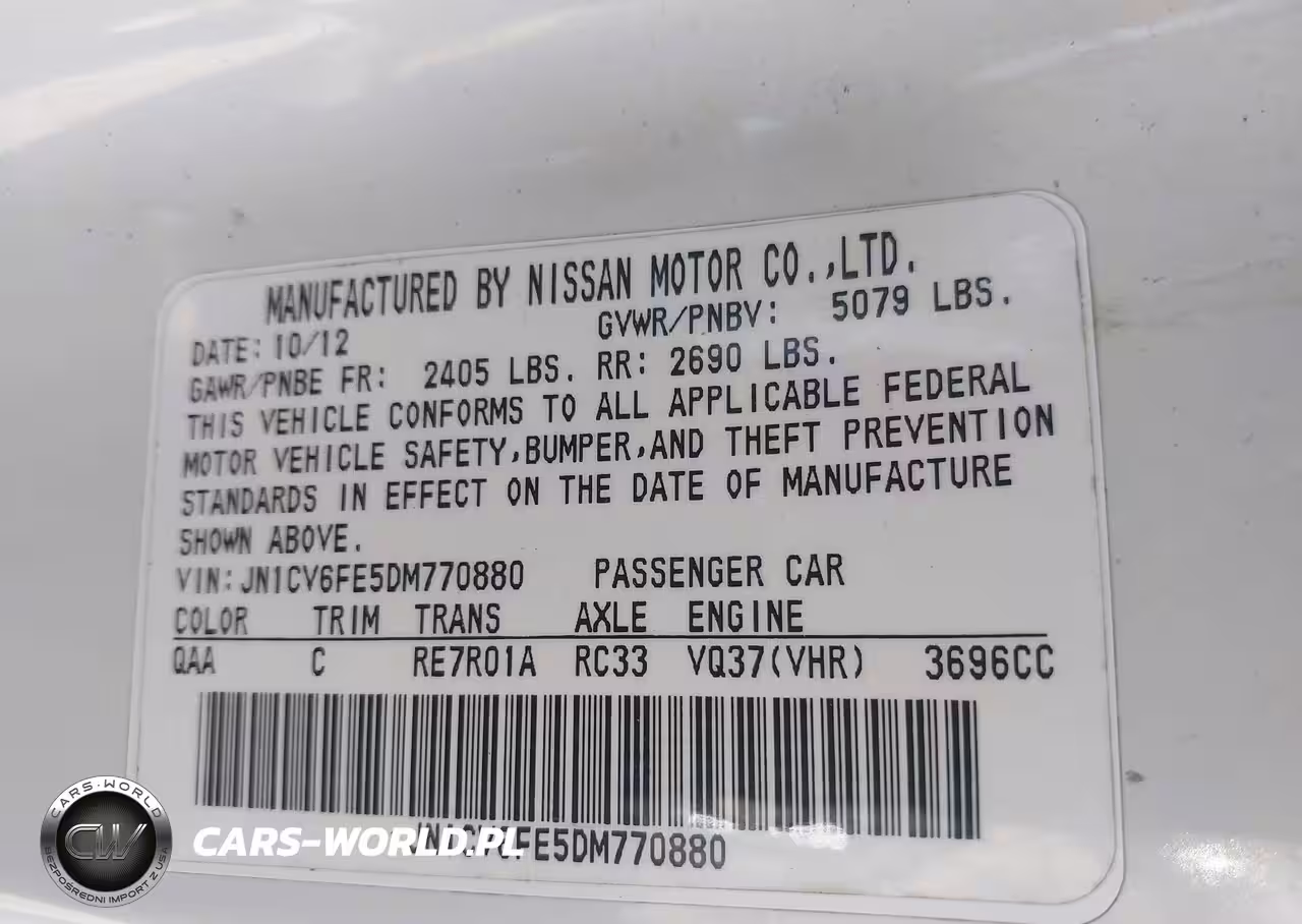 INFINITI G37 SPORT VIN:JN1CV6FE5DM770880 - 9