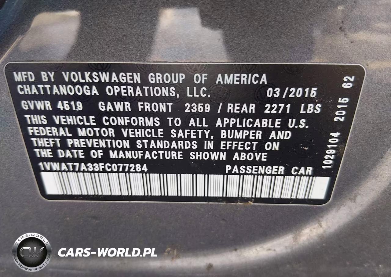 2015 Volkswagen Passat 1.8T Limited Edition VIN:1VWAT7A33FC077284 - 9