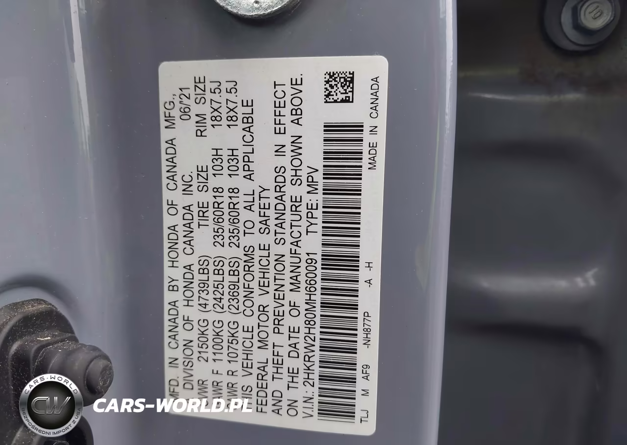 2021 Honda Cr-V Awd Ex-L VIN:2HKRW2H80MH660091 - 9