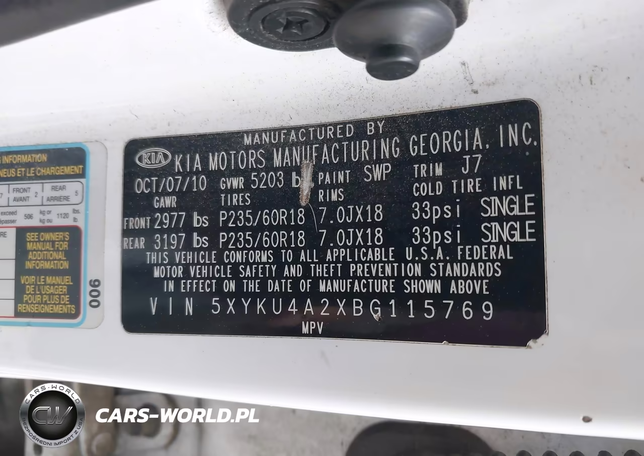 2011 Kia Sorento Ex V6 VIN:5XYKU4A2XBG115769 - 9