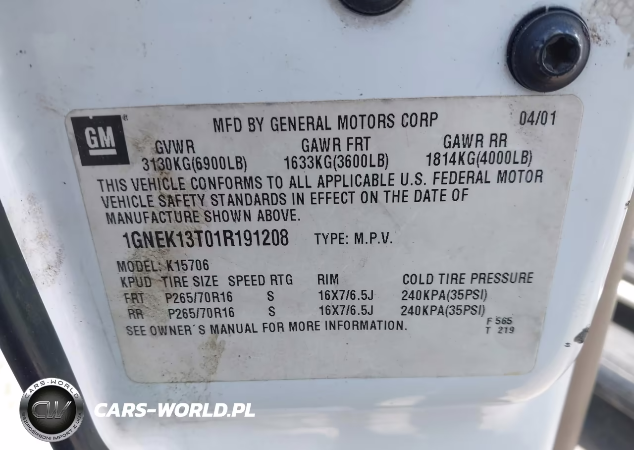 2001 Chevrolet Tahoe Lt VIN:1GNEK13T01R191208 - 9