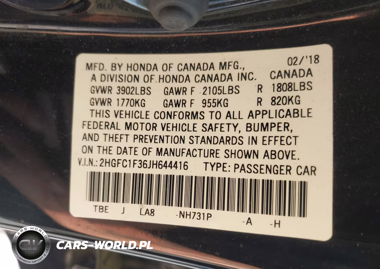 2018 Honda Civic Ex-T VIN:2HGFC1F36JH644416 - 9
