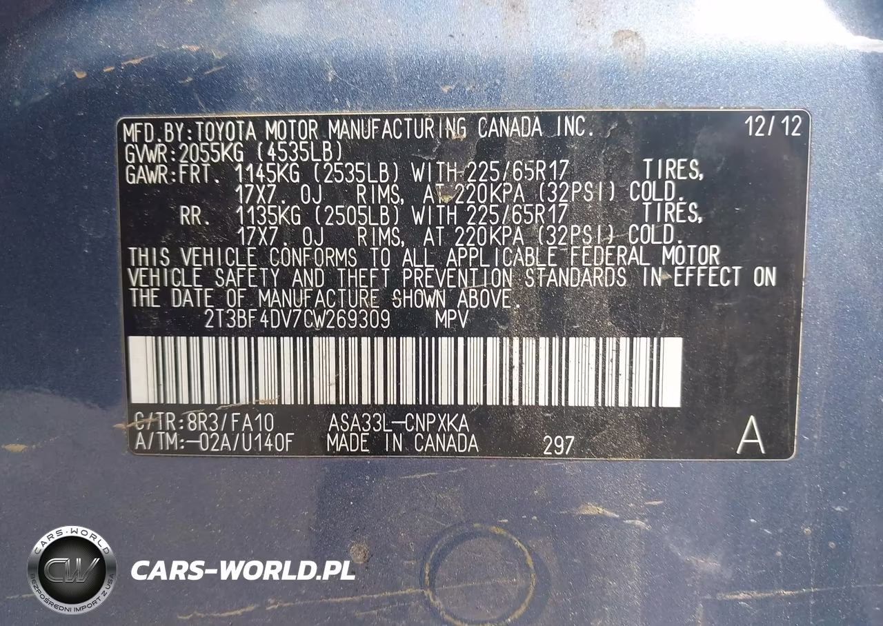 2012 Toyota Rav4 VIN:2T3BF4DV7CW269309 - 9