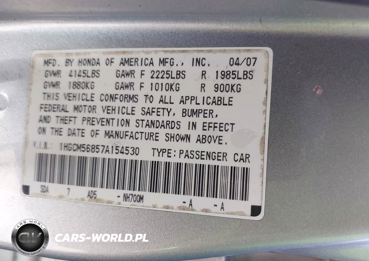 2007 Honda Accord 2.4 Ex VIN:1HGCM56857A154530 - 9