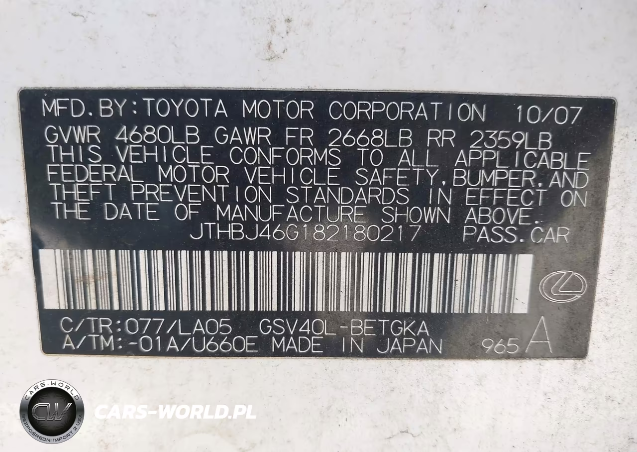 2008 Lexus Es 350 VIN:JTHBJ46G182180217 - 9