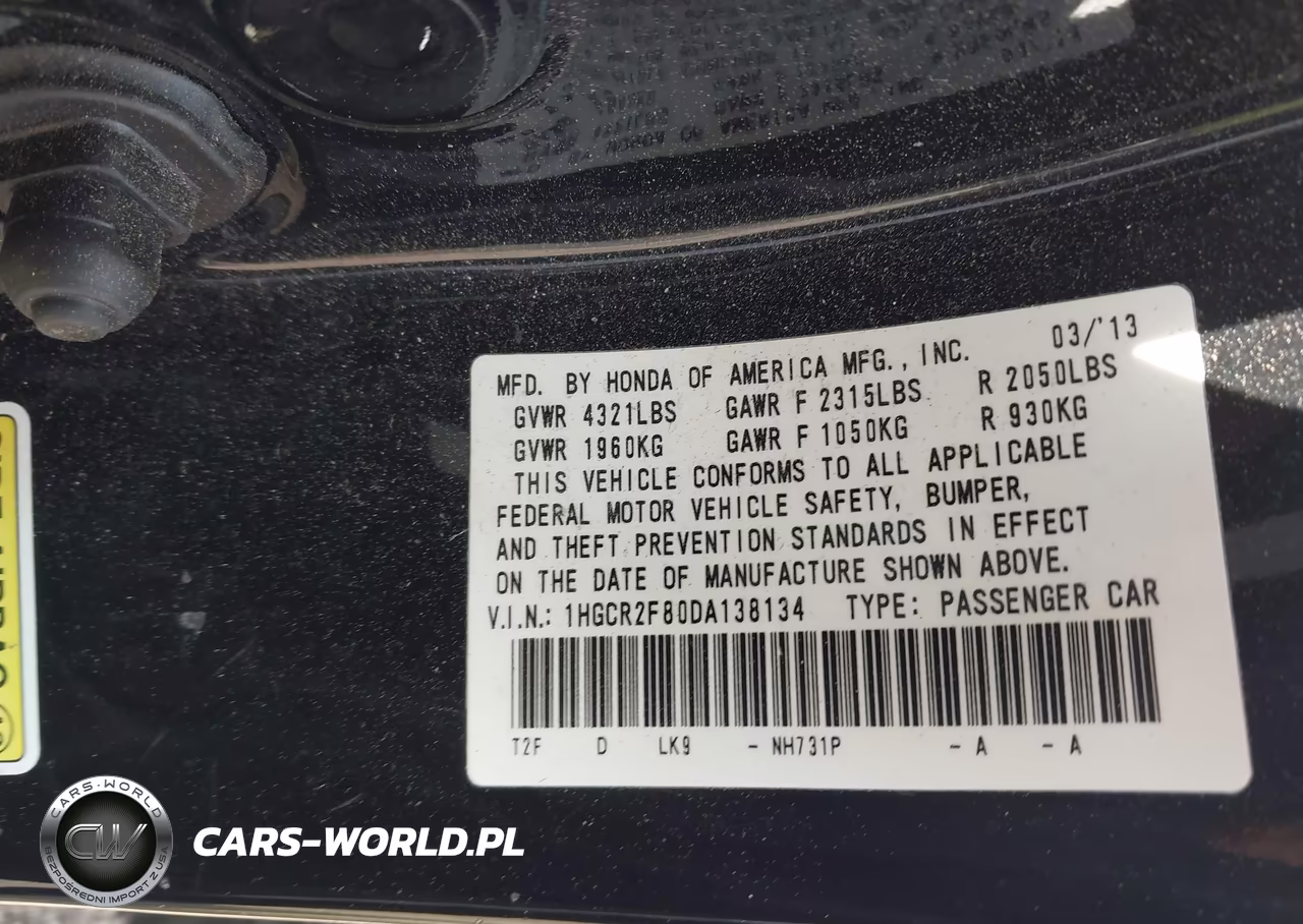 2013 Honda Accord Ex-L VIN:1HGCR2F80DA138134 - 9