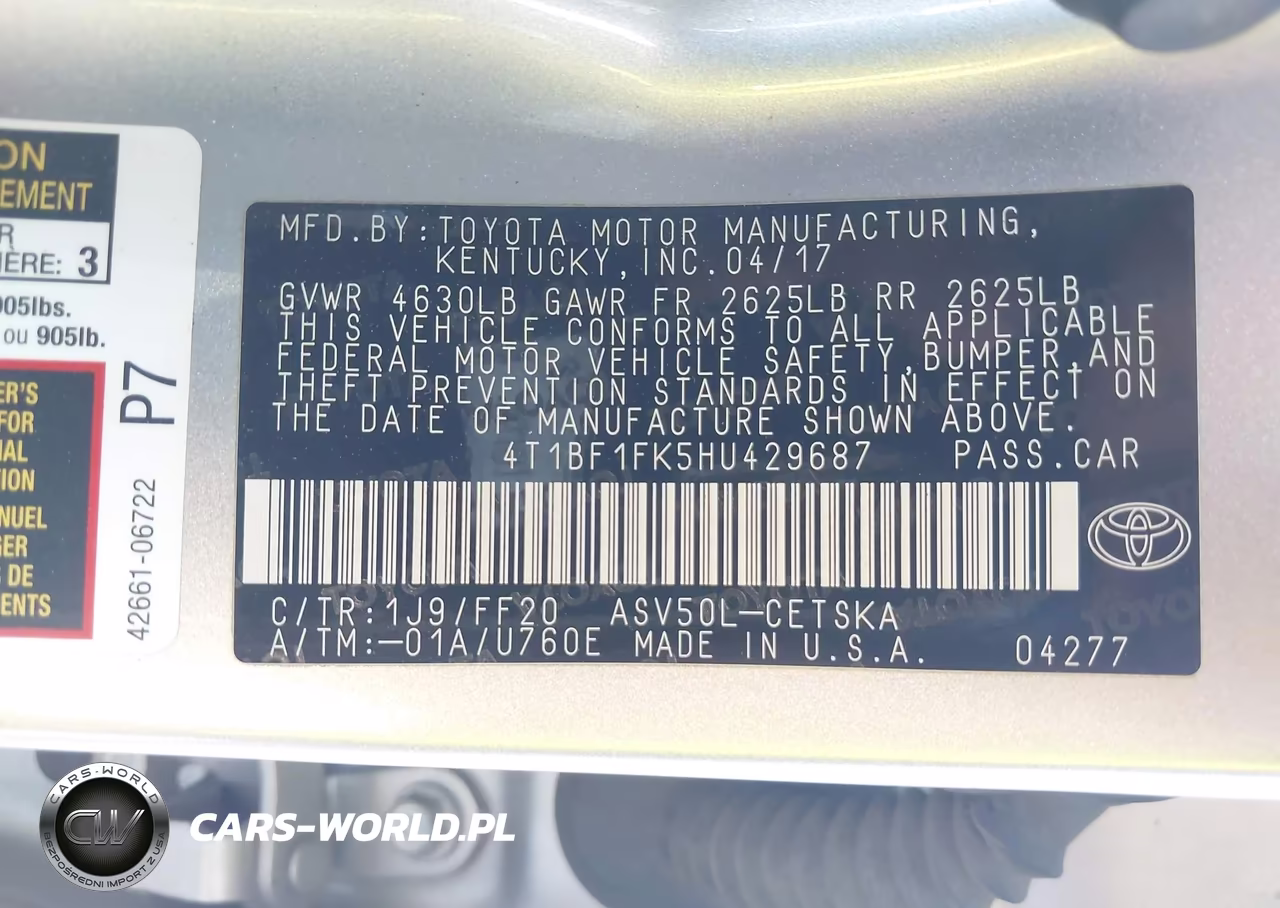 2017 Toyota Camry Se VIN:4T1BF1FK5HU429687 - 9