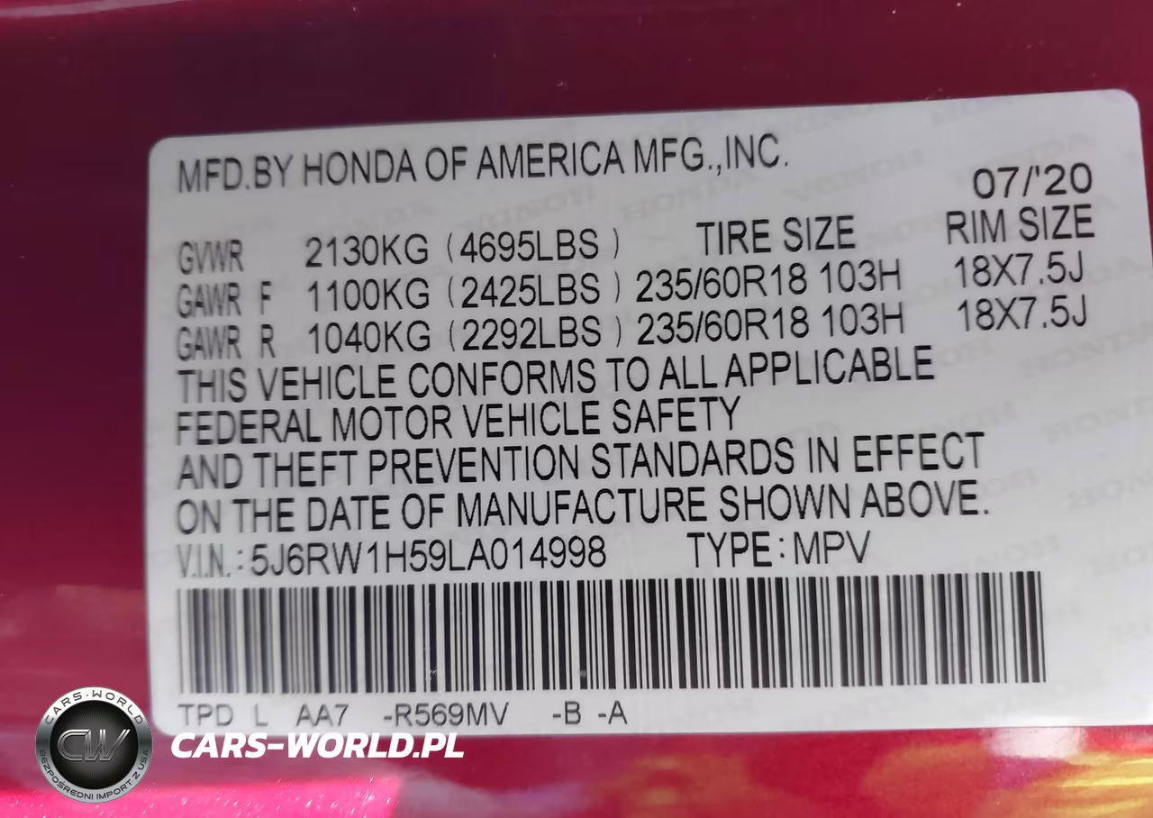 2020 Honda Cr-V 2Wd Ex VIN:5J6RW1H59LA014998 - 9