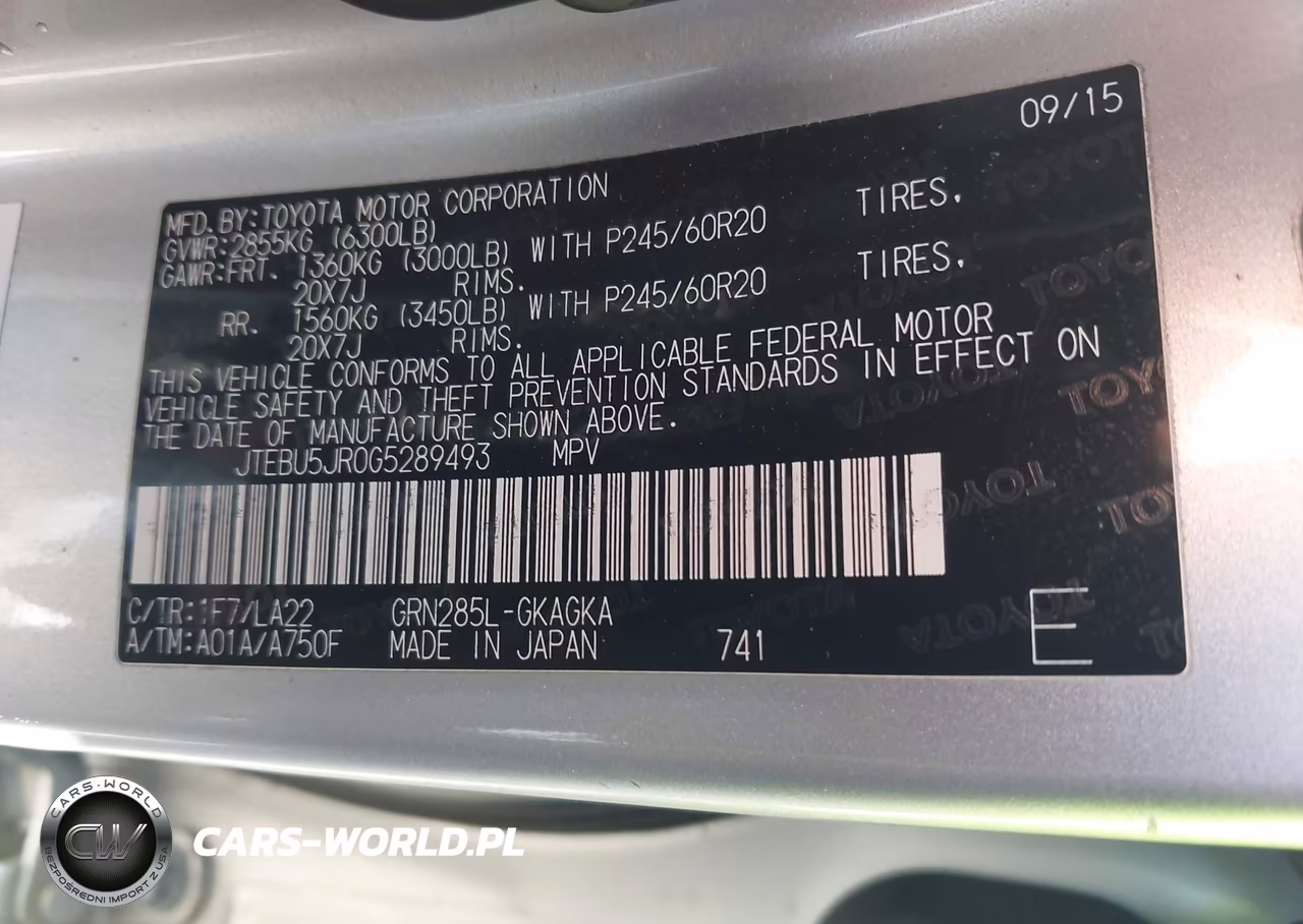 2016 Toyota 4Runner Limited VIN:JTEBU5JR0G5289493 - 9