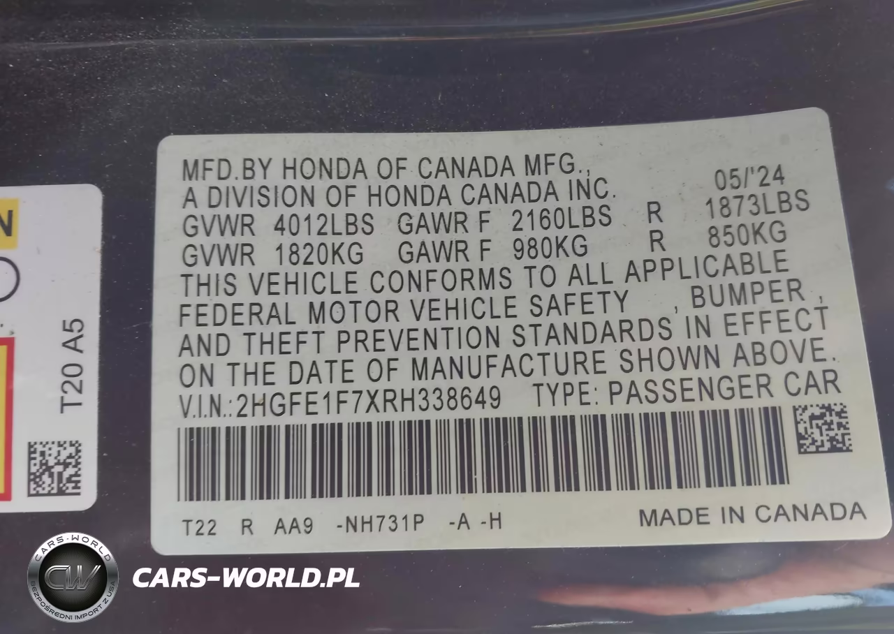 2024 Honda Civic Ex VIN:2HGFE1F7XRH338649 - 9